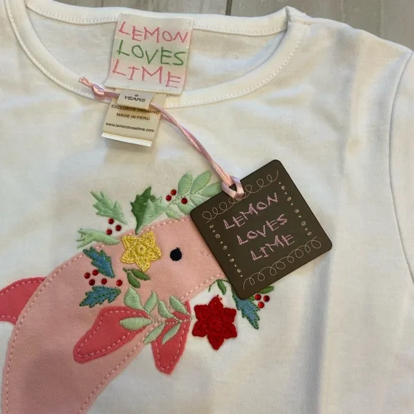 NWT Lemon Loves Lime White Dolphin Wreath Shirt Girls size 6 - Picture 3 of 6